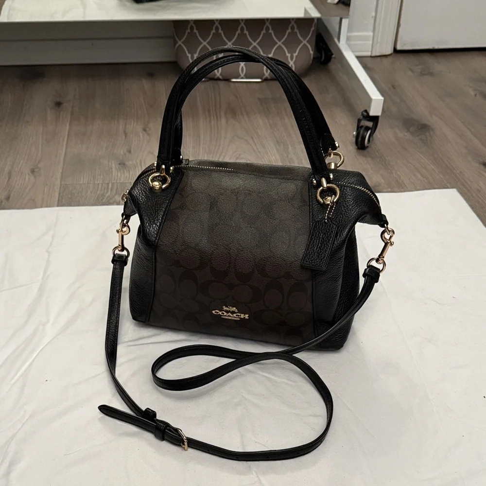 Coach slouchy satchel Signature Black and Brown leather Tote